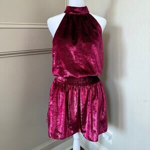 NWT Ramy Brook Ellin Dress Small Shimmer Red Velvet Halter Neck Cocktail Party